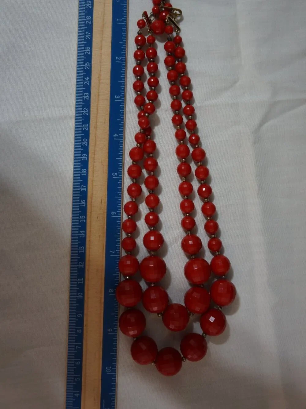 Vintage 1950s Signed Germany Red Faceted Bead Necklace & Clip On Earring Set